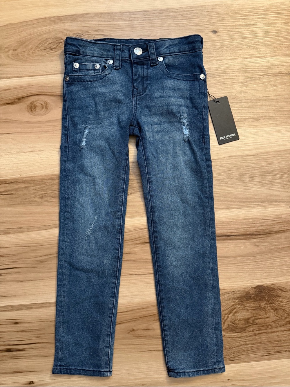 NWT True Religion Boys Geno Relaxed Slim Jeans Size 8 Distressed Blue Denim